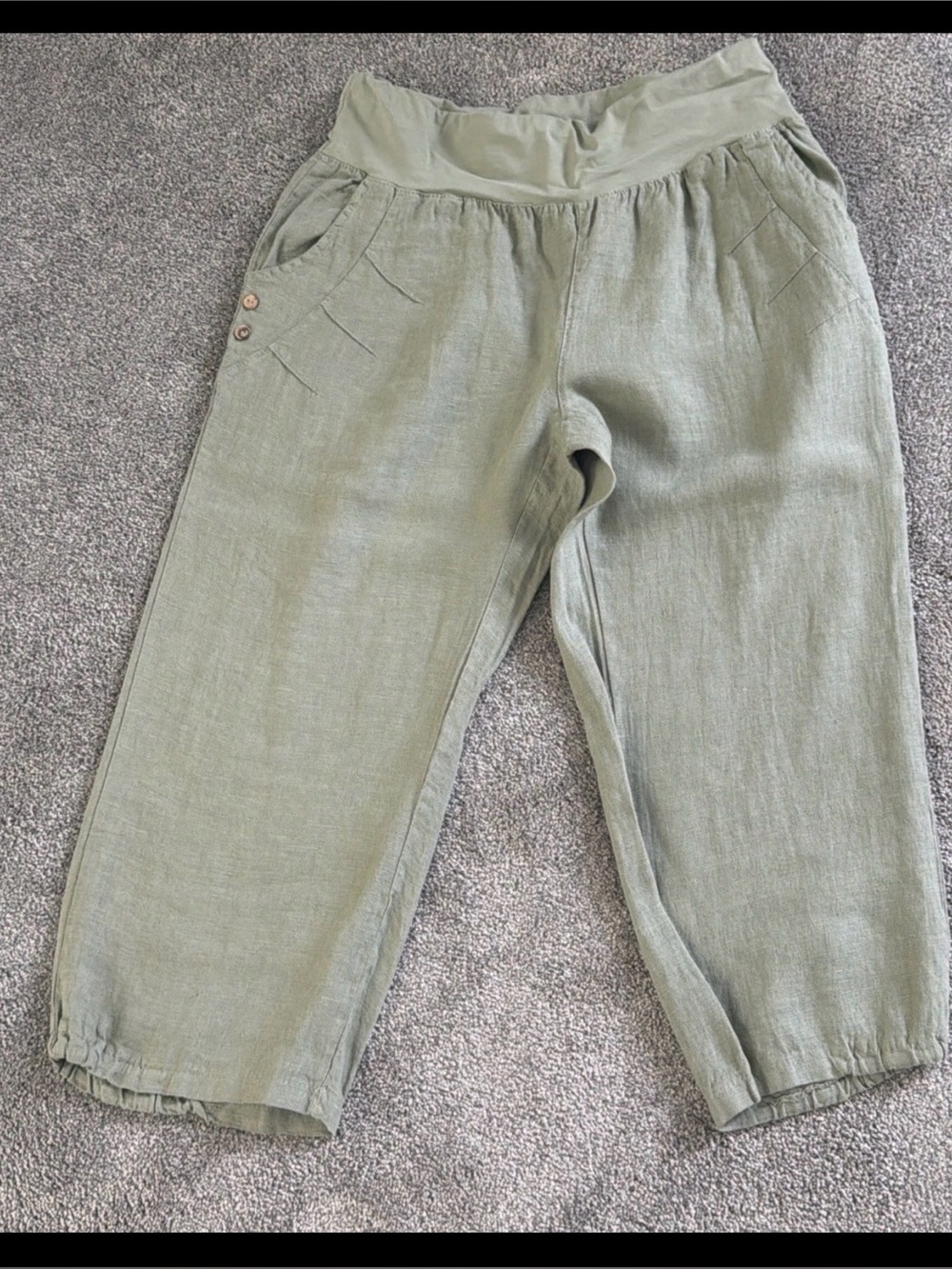 Splendid Iris Womens Elastic Waist Linen Pants Olive Size Large